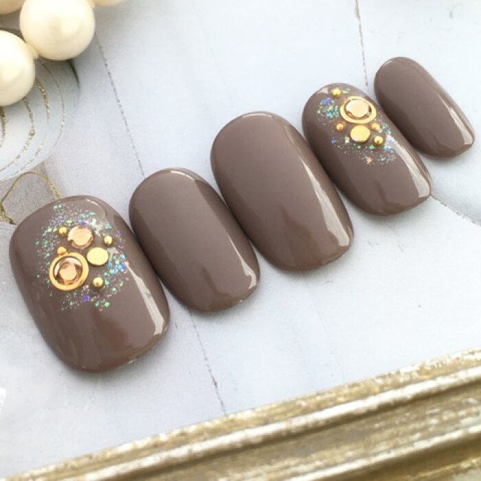 楽天市場 ネイルチップ サイズオーダーネイルチップ 成人式ネイルチップ ブライダルネイルチップ 大人ネイル 結婚式 卒業 入学 ショートネイルチップ シンプルネイルチップ ネイルチップ通販 短い 小さな爪 オーバル ラウンド アッシュブラウンゴールド