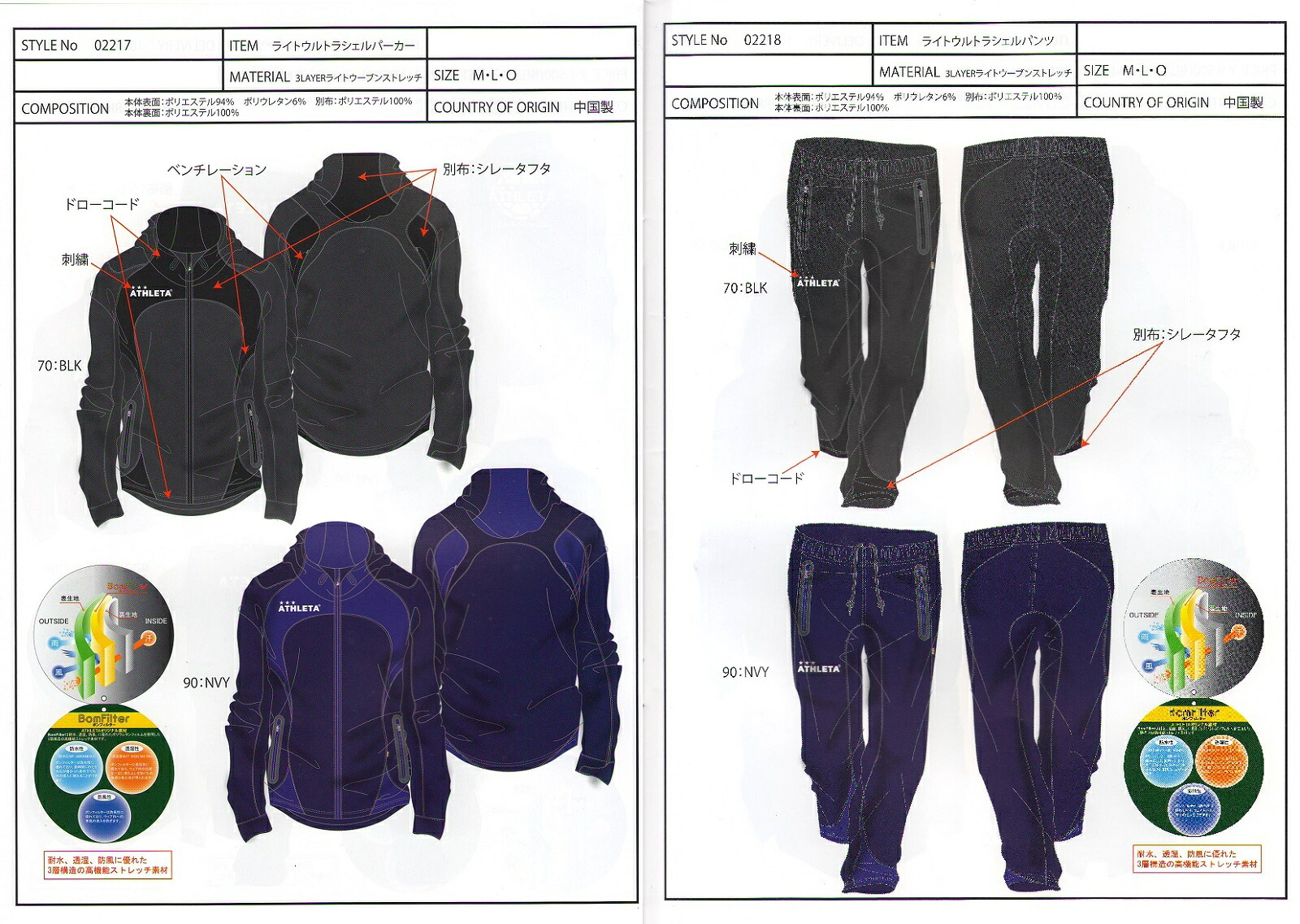 アスレタ 2013FW STYLE-02217-02218 ライト ウルトラ シェル パーカー・パンツ|スミタスポーツ店
