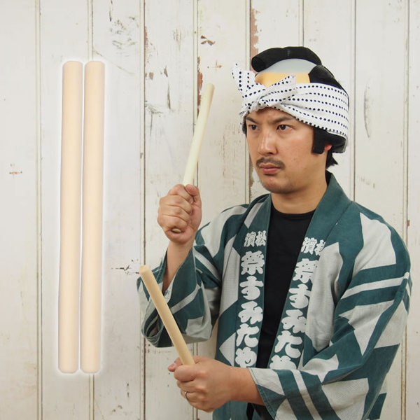 和太鼓バチ 材質：ヒノキ 太さ先端20mm～持手26mm X 長さ410mm