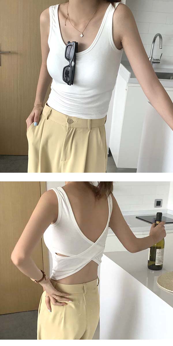 カップ付きタンクトップ ブラトップ インナー 盛り バッククロス カップ付き タンクトップ ノンワイヤー ブラ内蔵