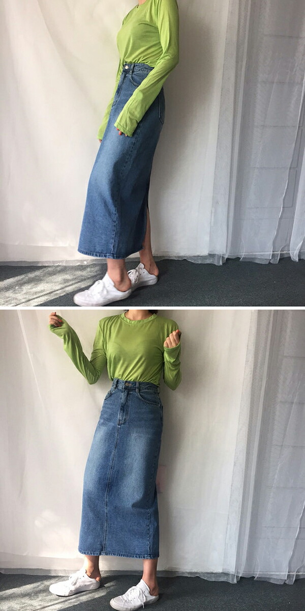 デニムスカート スカート スリット バックスリット ミモレ丈 デニム ａライン ロング丈 ひざ丈 タイトスカート