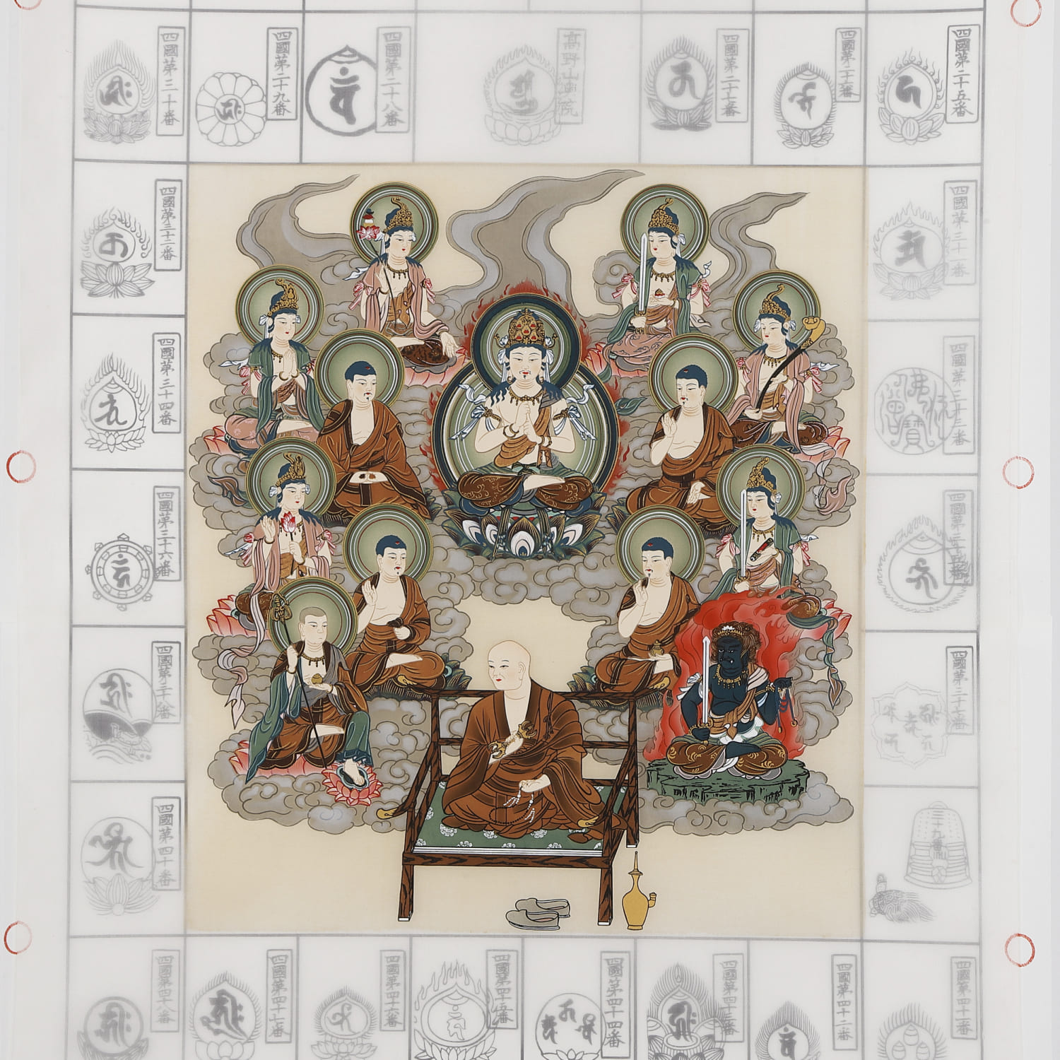 四国八十八ヶ所 横掛け軸　お遍路さん 四国八十八ヶ所納経軸集印軸【タペストリータイプ】C（霊場巡礼