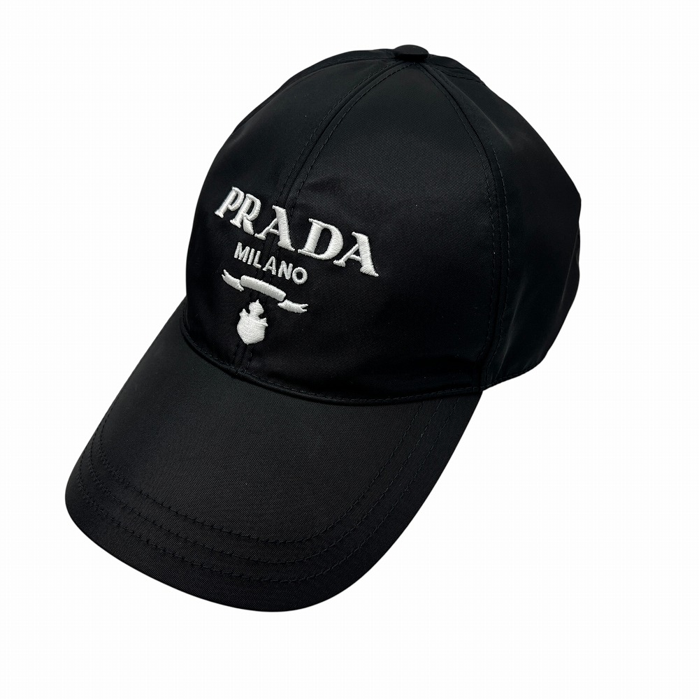 【中古】PRADA プラダ かぶり笠 野球鳥打ち帽 鳥打ち帽 ロゴタイプ 黒いこと 黒 L大きさ メンズ レディース ユニ一発やる 着飾る 心地よい 刺しゅう【ブランド名美術館東心斎橋店】