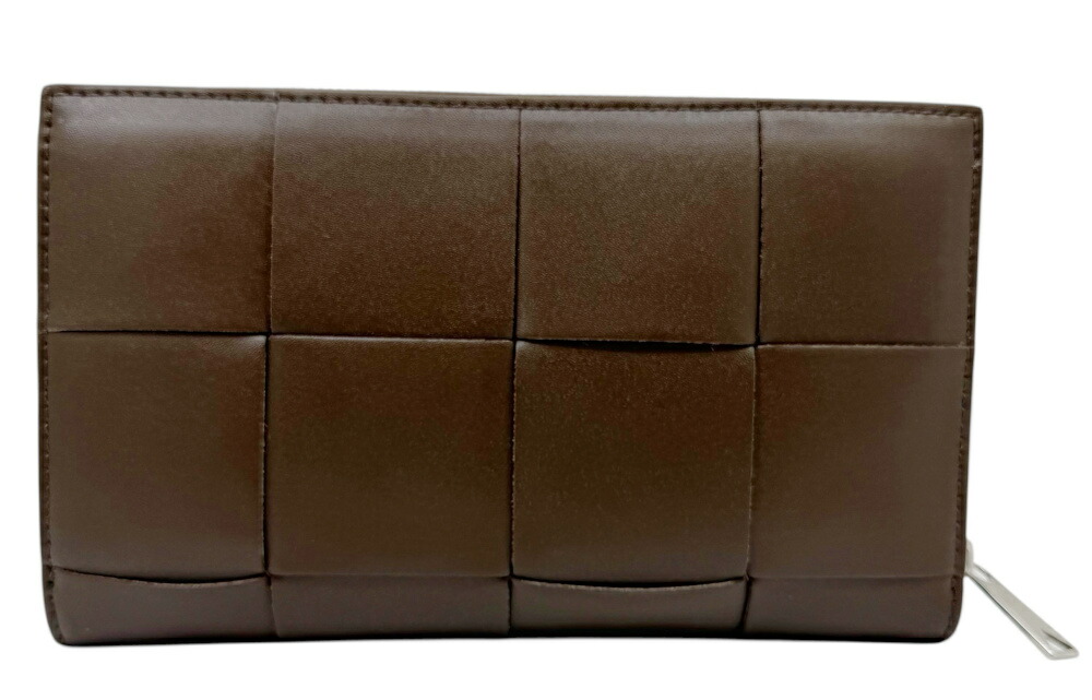 【未当て嵌める品】BOTTEGA VENETA ボッテガヴェネタ  テープ マキシイントレチャート ラウンドジッパー長紙入れ なめし革 赤銅色 ロングウォレット 紙入れ こげ茶 レディース メンズ ユニ一発やる【ブランド名美術館東心斎橋店】