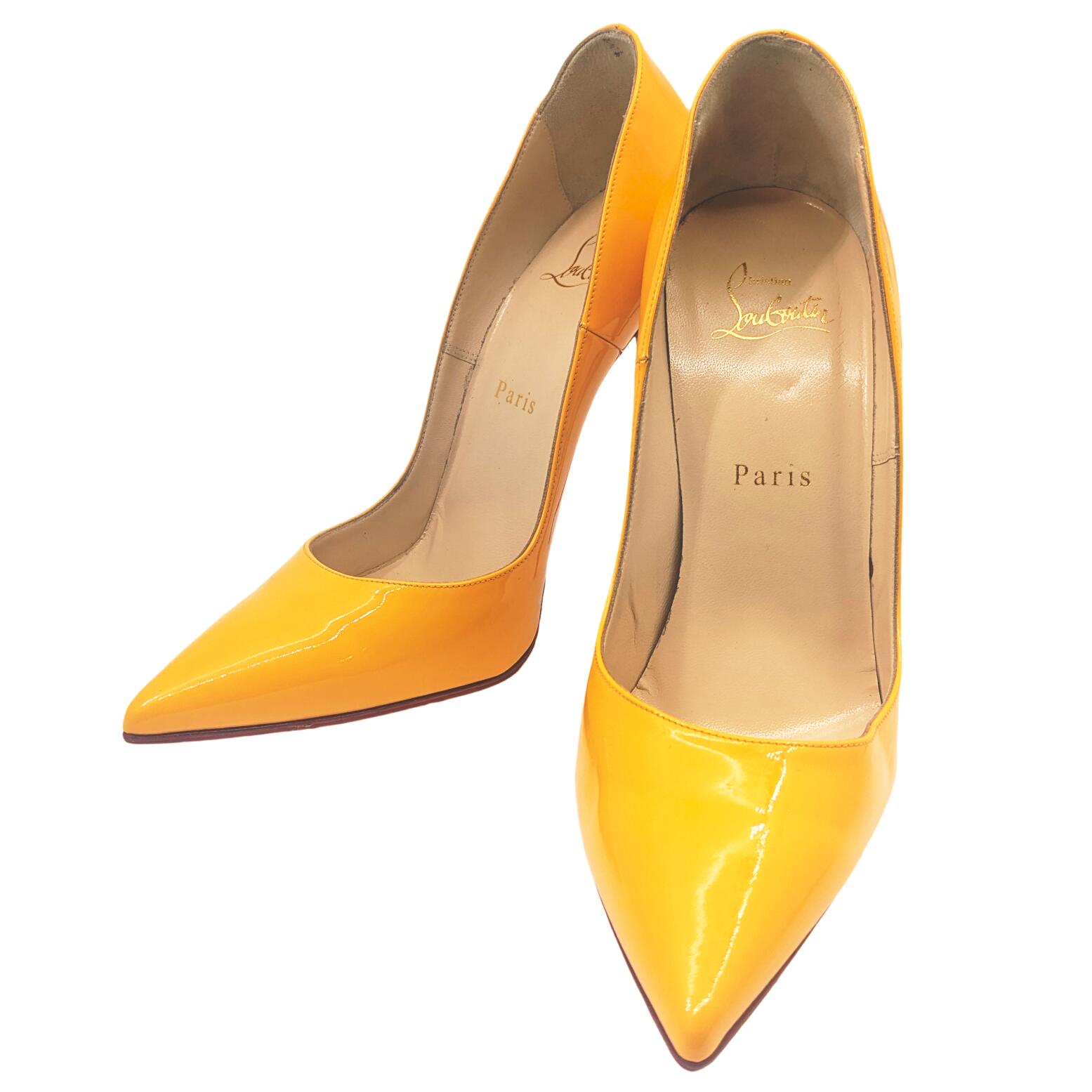 【中古】Christian Louboutin クリスチャンルブタン パンプス パテント イエロー サイズ38 約24cm エナメル レザー #38 レディース ヒール シューズ 靴 【ブランドギャラリー東心斎橋店】