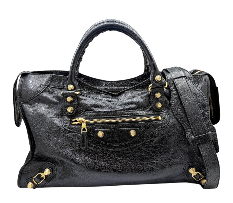 【中古】BALENCIAGA バレンシアガ ジャイアントシティ なめし革 黒いこと 281770 2WAY御徒面子 ハンドバック ショルダーバッグ 肩かけ 黒 ゴールド金具 レディース【ブランド名美術館東心斎橋店】