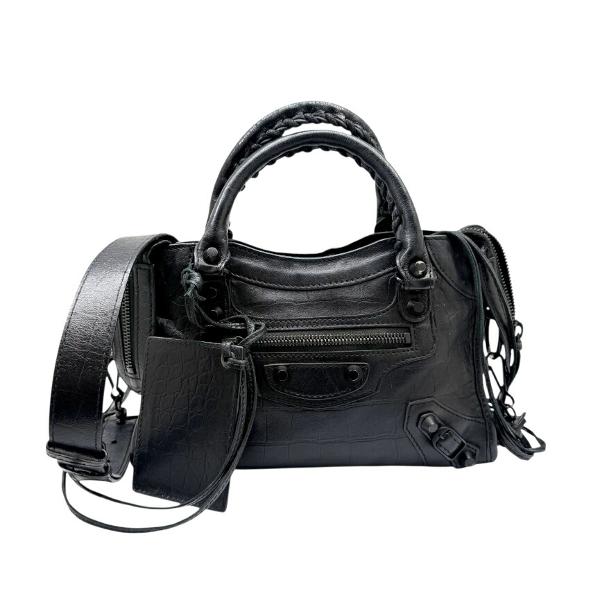 【中古】BALENCIAGA バレンシアガ 古典派音楽 ミニシティ なめし革 黒いこと クロコ型押し 300295 黒 ハンドバック ショルダーバッグ 2WAY レディース メンズ ユニ一発やる 着飾る 一般受け お出かけ 鞄 かばん【ブランド名美術館東心斎橋店】