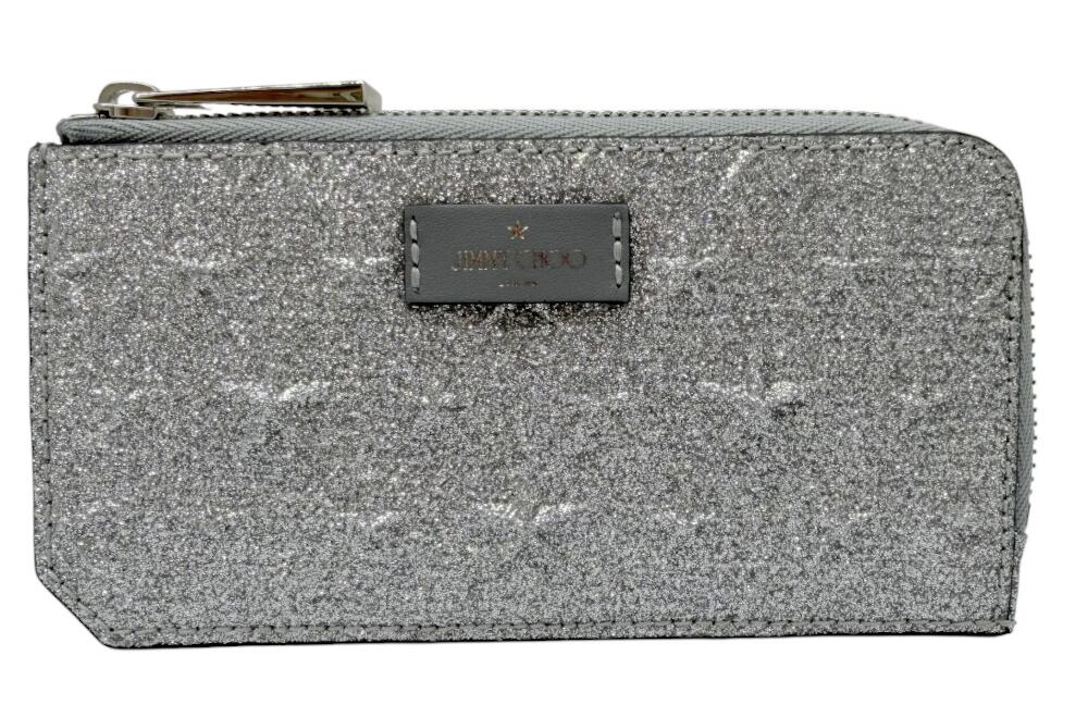 【新品同様】JIMMY CHOO ジミーチュウ カードケース シルバー グリッター レザー カードホルダー CASEY-Z ファスナー 星 スター コンパクト ウォレット 財布 レディース メンズ ユニセックス 【ブランドギャラリー東心斎橋店】｜BRANDGALLERY 店