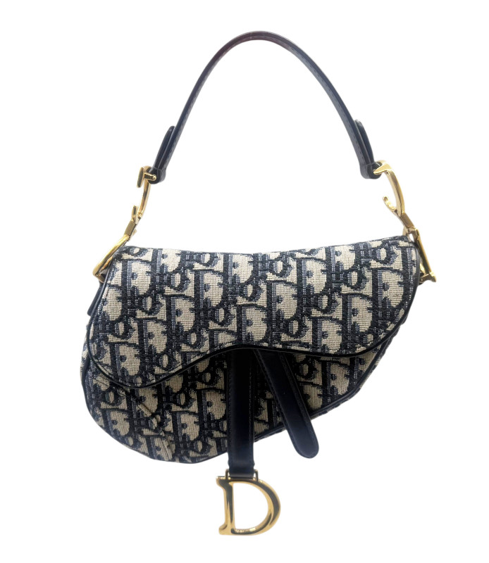 【中古】Christian Dior クリスチャンディオール サドルバッグ トロッター キャンバス ネイビー ハンドバッグ レザー ワンショルダー ゴールド金具 ミニバッグ レディース 人気 お洒落【ブランドギャラリー東心斎橋店】｜BRANDGALLERY 店