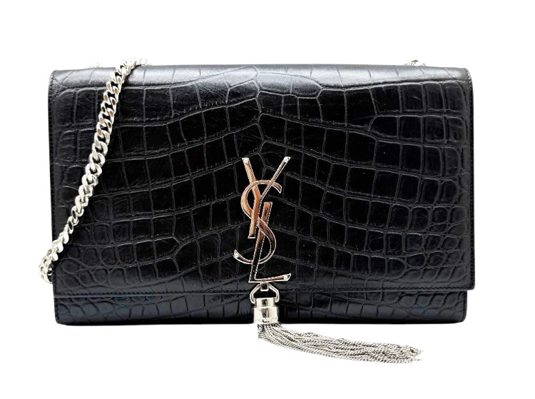 【中古】SAINT LAURENT PARIS サンローランパリ KATE TASSEL ブラック ケイトタッセル チェーン ショルダー シルバー金具 ミディアム クロコ型押し レザー 黒 レディース 【ブランドギャラリー東心斎橋店】｜BRANDGALLERY 店