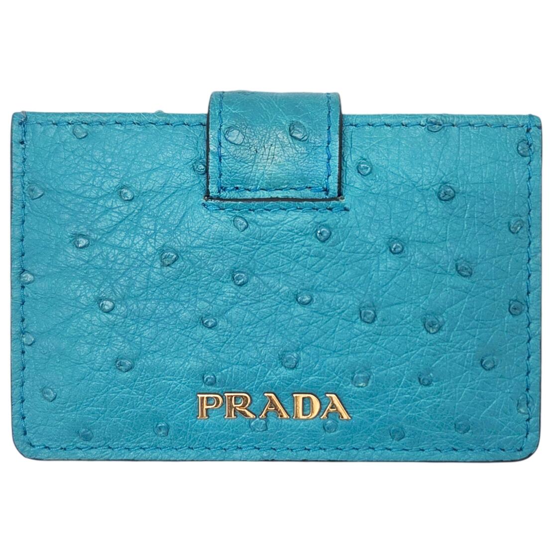 【中古】PRADA プラダ カードケース オーストリッチ ブルー IMC211 カードホルダー 青 ゴールド金具 ロゴ レディース メンズ ユニセックス お洒落 名刺入れ レザー 【ブランドギャラリー東心斎橋店】|BRANDGALLERY 店