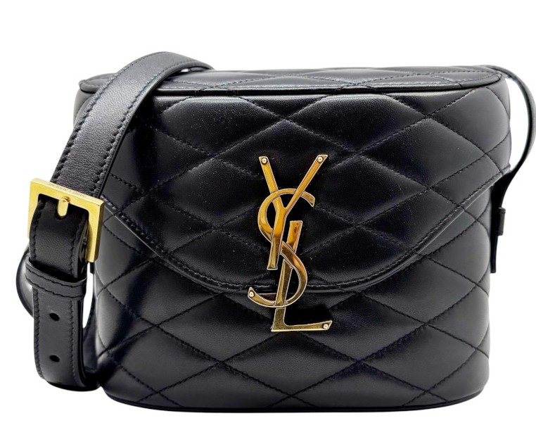 【中古】YVES SAINT LAURENT イヴ サンローラン ジューンボックス レザー ブラック ショルダーバッグ 710080 YSL ゴールド金具 黒 JUNE レディース 【ブランドギャラリー東心斎橋店】
