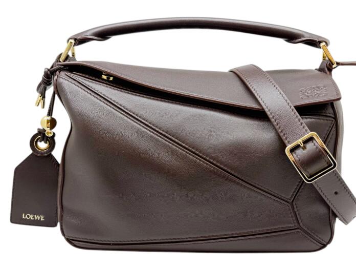 【中古】LOEWE ロエベ フェザーライト パズルバッグ スモール（ナパラム） レザー ダークブラウニー ゴールド金具 2WAYショルダーバッグ ハンドバッグ ブラウン レディース メンズ ユニセックス クロスボディ 人気 お洒落 美品 【ブランドギャラリー東心斎橋店】