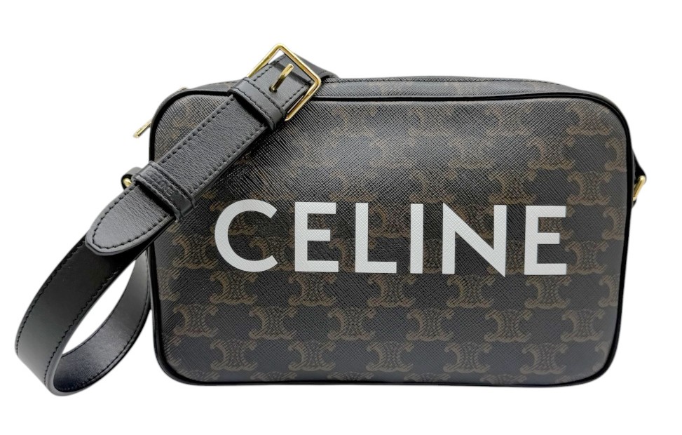 【中古】CELINE セリーヌ トリオンフ ミディアム メッセンジャーバッグ キャンバス カーフスキン ブラウン ショルダーバッグ 斜め掛け クロスボディ ゴールド金具 レディース メンズ ユニセックス 【ブランドギャラリー東心斎橋店】