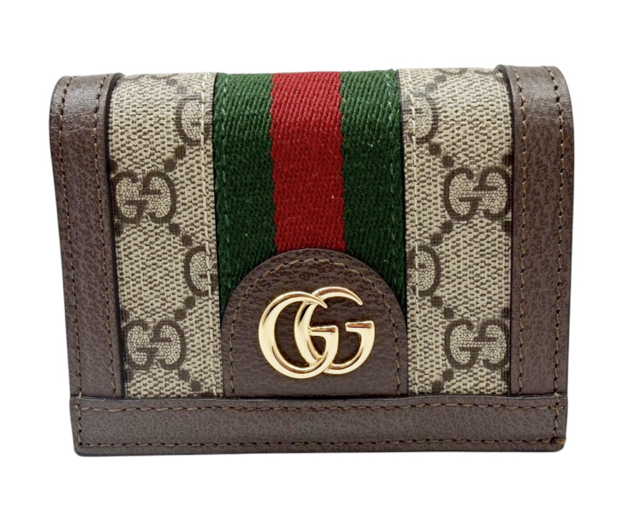 【中古】GUCCI グッチ GG帆布 オフィディア コンパクトウォレット ベージュ 赤銅色 523155 2つ折紙入れ なめし革  GGロゴタイプ 茶 レディース メンズ【ブランド名美術館東心斎橋店】
