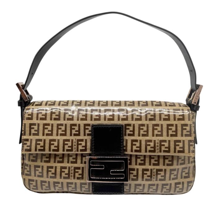 【中古】FENDI フェンディ ズッキーノ マンマバケット PVC  上塗り帆布 ベージュ FF ロゴタイプ 柄  8BR000 赤銅色 ハンドバック ショルダーバッグ ヴィンテージ レディース【ブランド名美術館東心斎橋店】