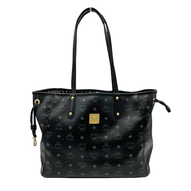 【中古】MCM エムシーエム トートバッグ レザー ブラック ※ポーチ欠品 【ブランドギャラリー駒川店】