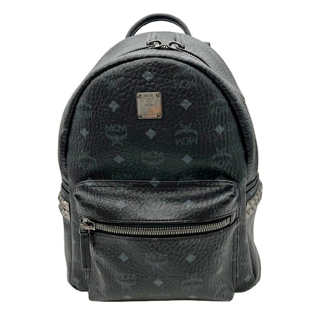 【中古】MCM エムシーエム バックパック サイドスタッズ レザー ブラック リュックサック【ブランドギャラリー駒川店】