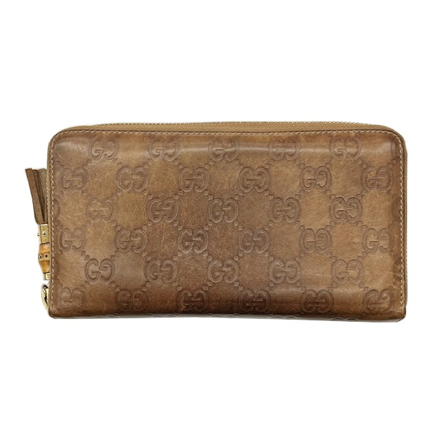 【中古】GUCCI グッチ グッチシマ バンブー ラウンドジッパー 長紙入れ 308281 赤銅色 なめし革 メンズ レディース【ブランド名美術館駒川店】