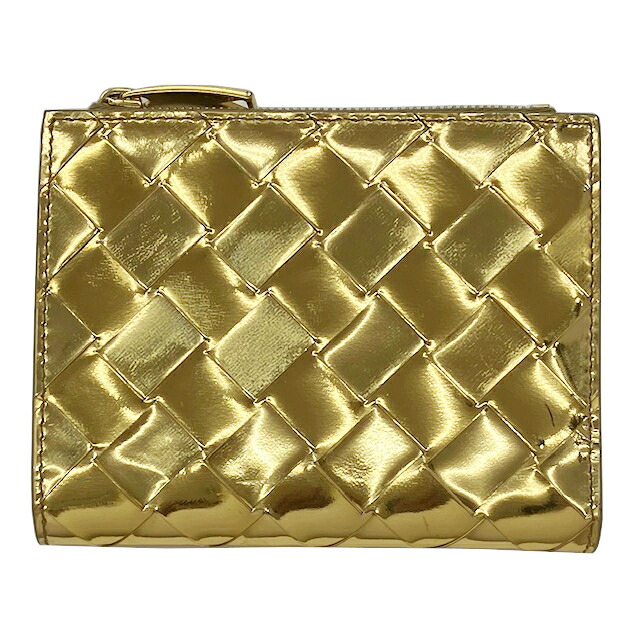 【中古】BOTTEGA VENETA ボッテガ ヴェネタ イントレチャート 二つ折り紙入れ ゴールド なめし革 ウォレット メンズ レディース【ブランド名美術館駒川店】