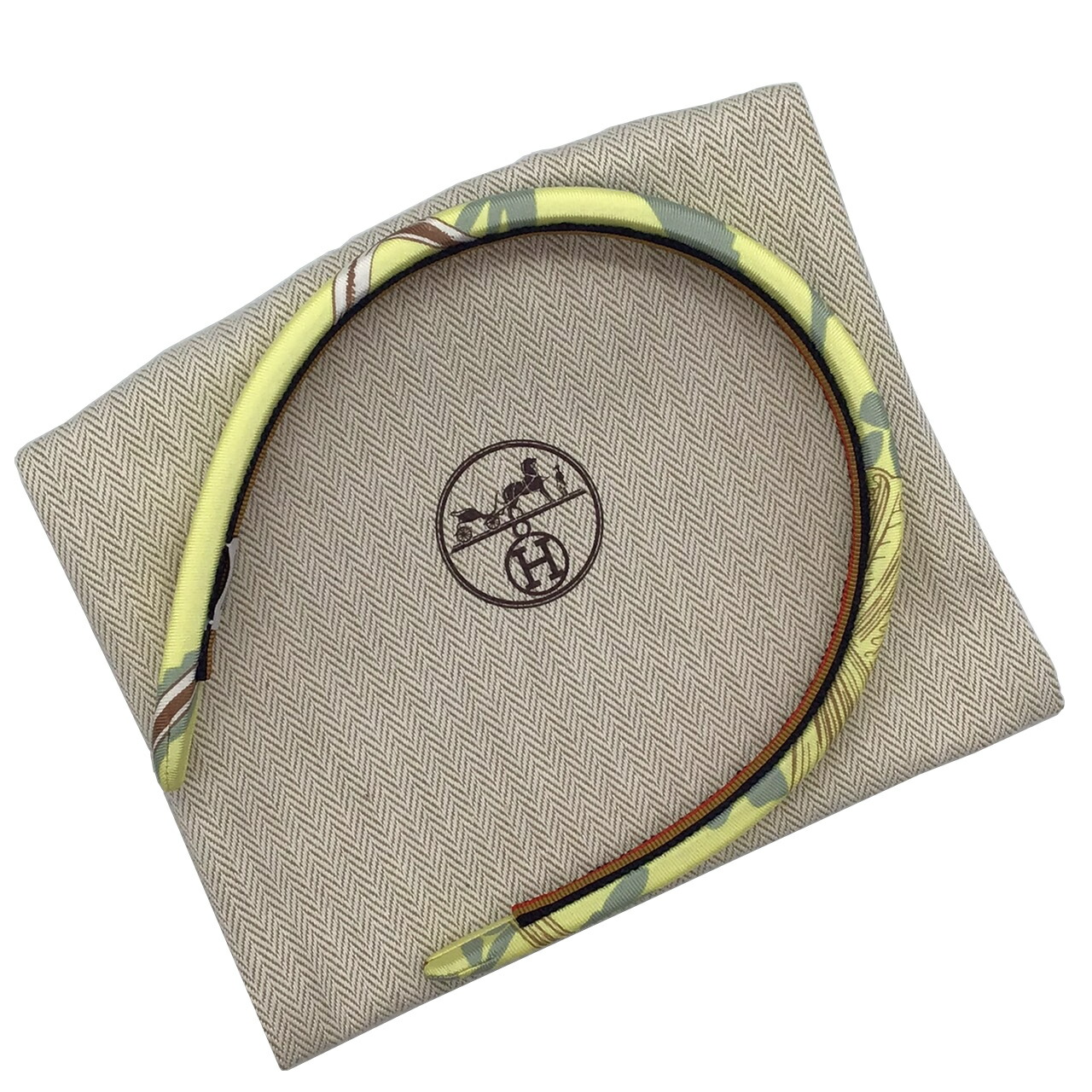 市場 未使用品 ヘアバンド イエロー カチューシャ エルメス HERMES シルク
