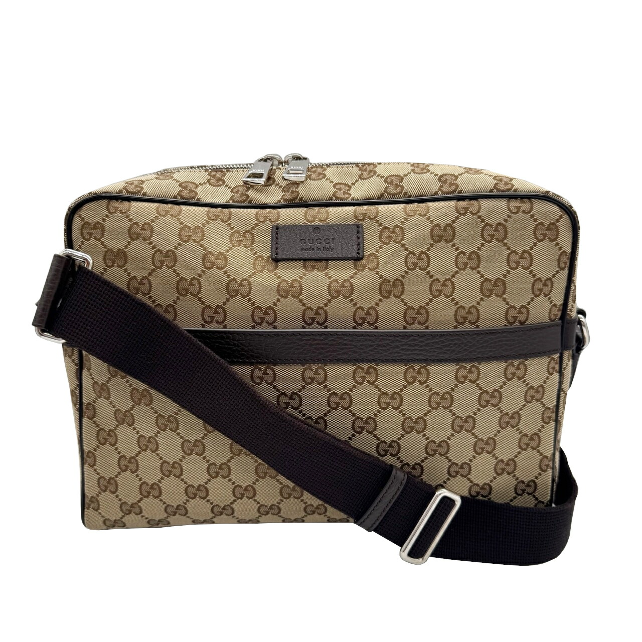 【中古】GUCCI グッチ ショルダーバッグ GGキャンバス ベージュ レザー ブラウン 449173 斜め掛け 肩掛け メンズ 【ブランドギャラリー千林店】