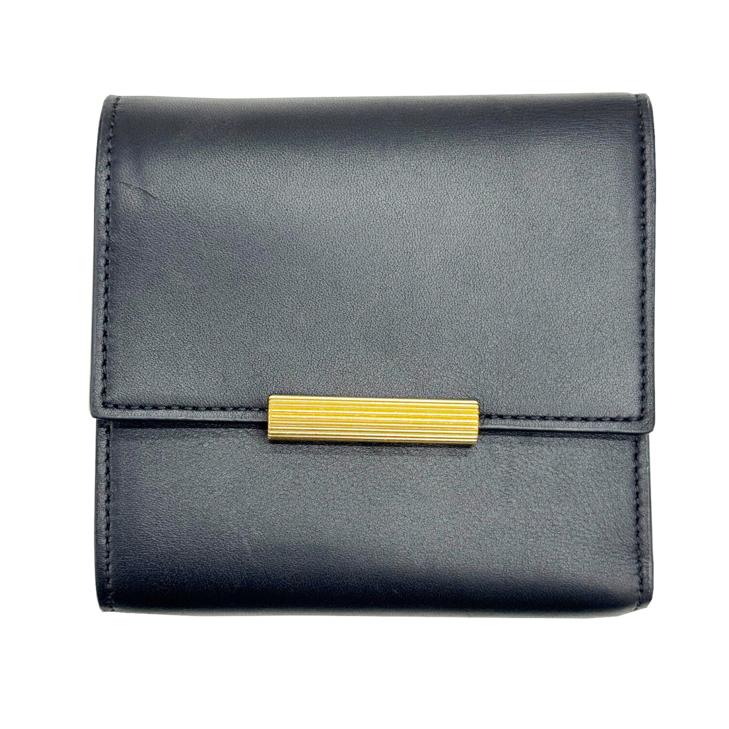 【中古】 BOTTEGA VENETA ボッテガヴェネタ 三つ折り財布 折り財布 ブラック カーフレザー メンズ レディース ユニセックス ゴールド金具 お洒落 人気 コンパクト 【ブランドギャラリー心斎橋店】