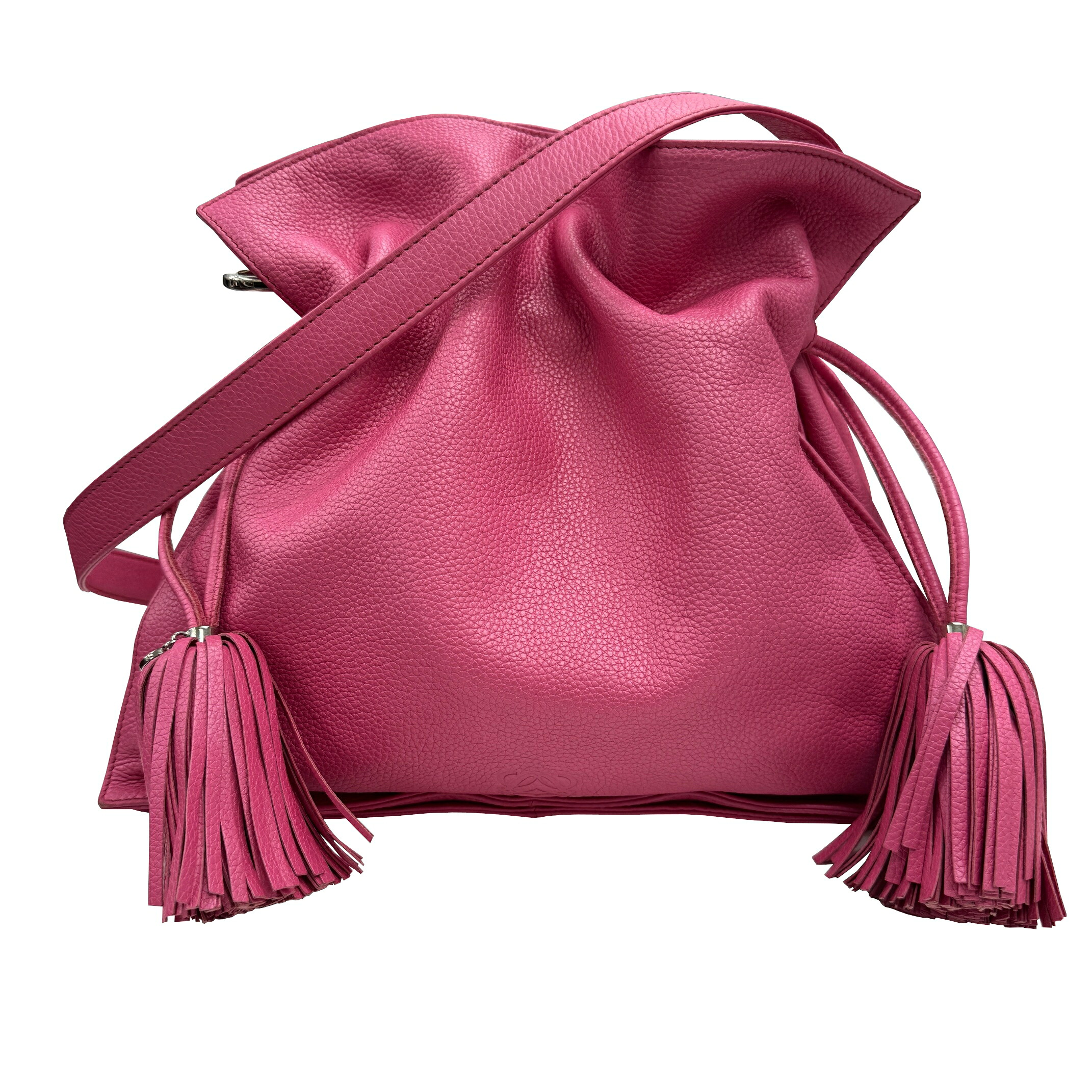 【中古】LOEWE ロエベ フラメンコ30 ショルダーバッグ アナグラム フリンジ 2WAYショルダーバッグ 2WAY ピンク レザー レディース 人気 お洒落 カジュアル お出掛け 【ブランドギャラリー心斎橋店】
