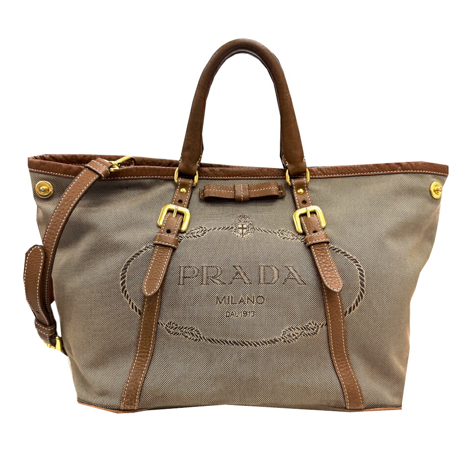 【中古】PRADA プラダ ロゴジャガード ジャガード 2WAYショルダー ショルダーバッグ キャンバス レザー レディース 人気 お洒落 肩掛け 【ブランドギャラリー心斎橋店】|BRANDGALLERY 店