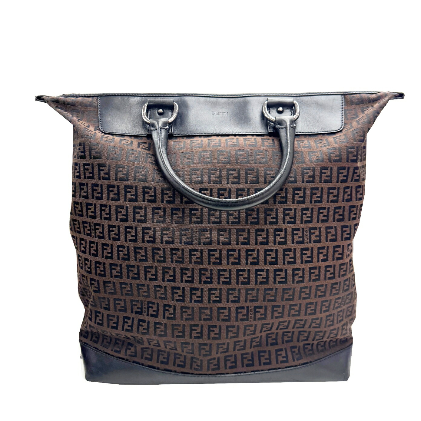 【中古】FENDI フェンディ ズッキーノ ハンドバッグ トートバッグ キャンバス レザー レディース ブラウン ブラック シルバー金具 通勤 通学 カジュアル お洒落 【ブランドギャラリー心斎橋店】