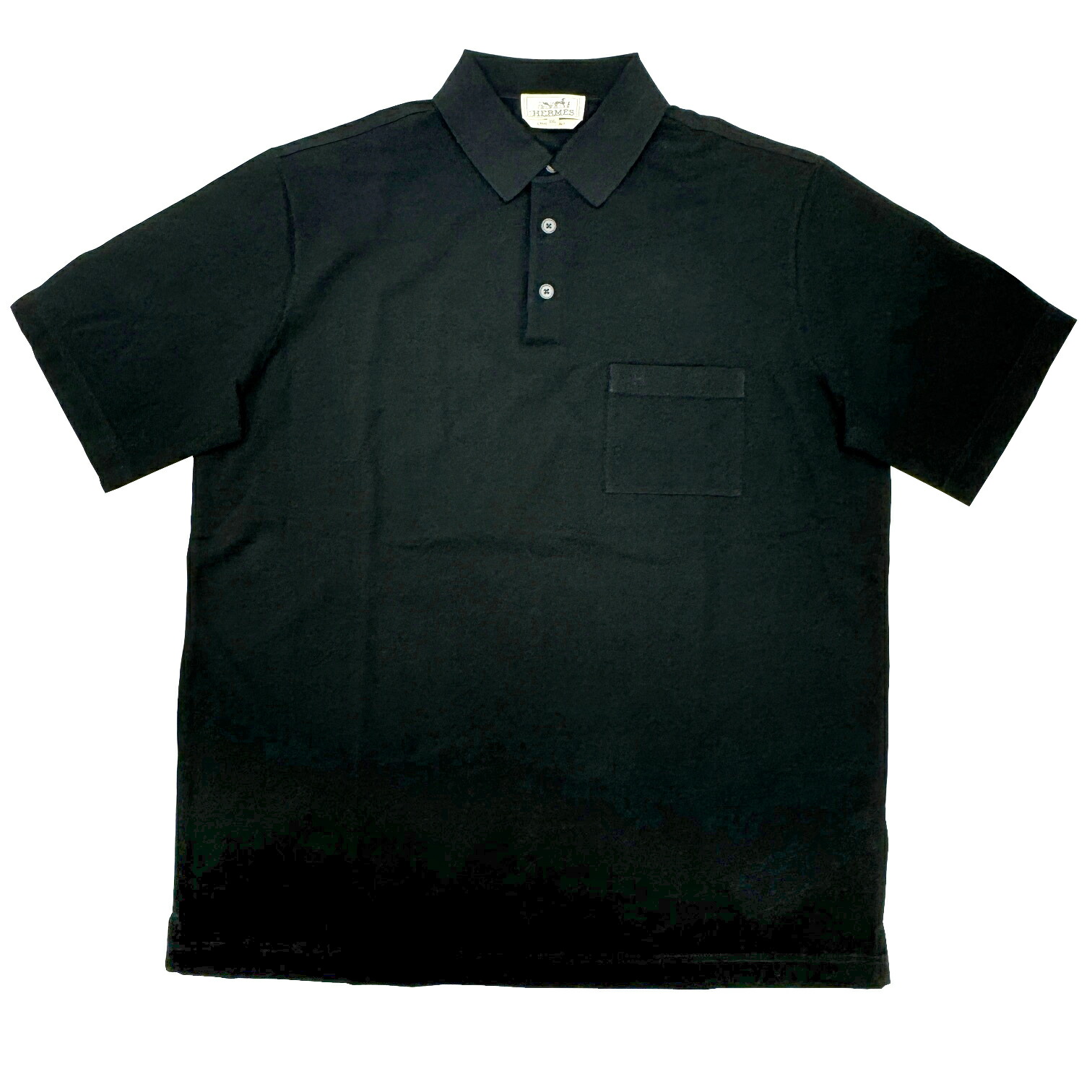 HERMES エルメス メンズ レザーパッチ 半袖 Tシャツ オーシャン エルメスクールネック Tシャツ ミニレザーパッチ サイズL マリン