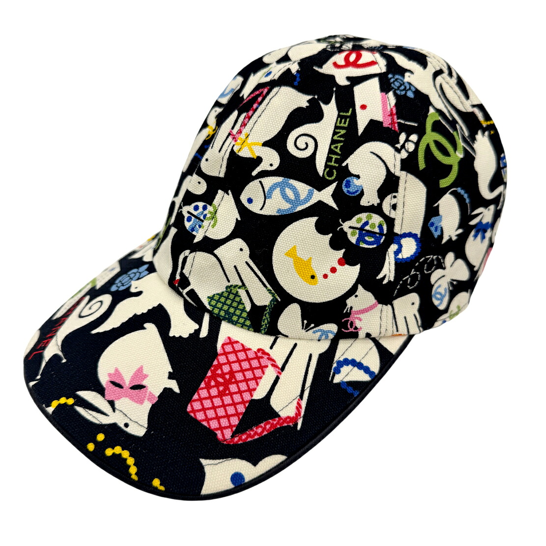 【中古】CHANEL シャネル アニマルロゴキャップ Mサイズ コットン ココマーク レディース マルチカラー ベースボールキャップ お洒落 お出かけ 人気 【ブランドギャラリー心斎橋店】