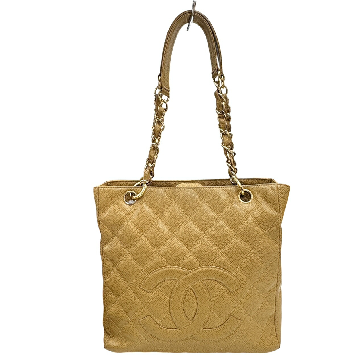 【中古】CHANEL シャネル PST チェーントート キャビアスキン ベージュ 8番台 トートバッグ 肩掛け ゴールド金具 お洒落 人気 お出かけ プチショッピングトート【ブランドギャラリー心斎橋店】