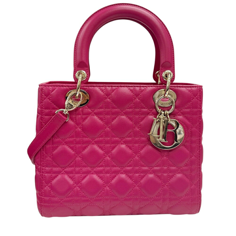 【中古】Christian Dior クリスチャンディオール レディディオール 子ヒツジ素はだ サクラ色 18-MA-0894 カナージュ ゴールド金具 ハンドバック 2WAY肩部 お出かけ 一般受け 着飾る デイリー 鞄 かばん【ブランド名美術館心斎橋店】