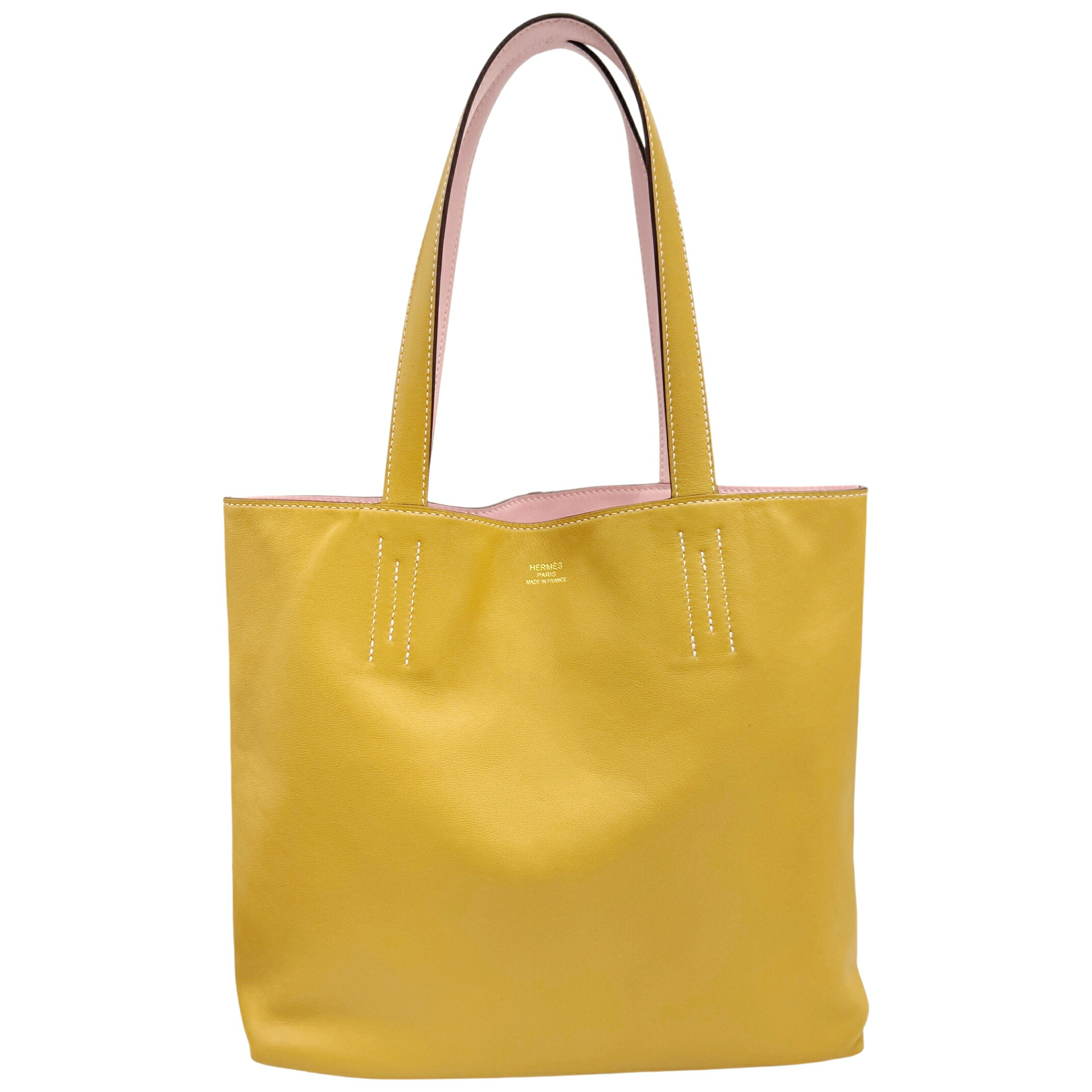 【中古】HERMES エルメス ドゥブルセンス28 トートバッグ カリー サクラ色桜 X目じるし 2016年製 なめし革 レディース 御洒落 一般受け お出かけ 心地好い デイリー 鞄 かばん【ブランド名美術館心斎橋店】