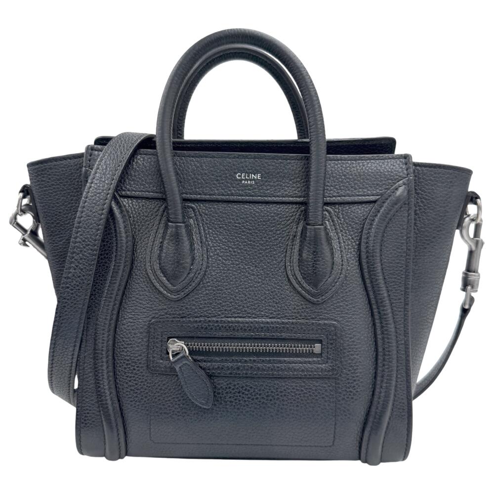 【中古】CELINE セリーヌ ラゲージ ナノショッパー 黒いこと なめし革 2WAYショルダーバッグ ハンドバック レディース 一般受け 御洒落 お出かけ かばん 鞄【ブランド名美術館心斎橋店】