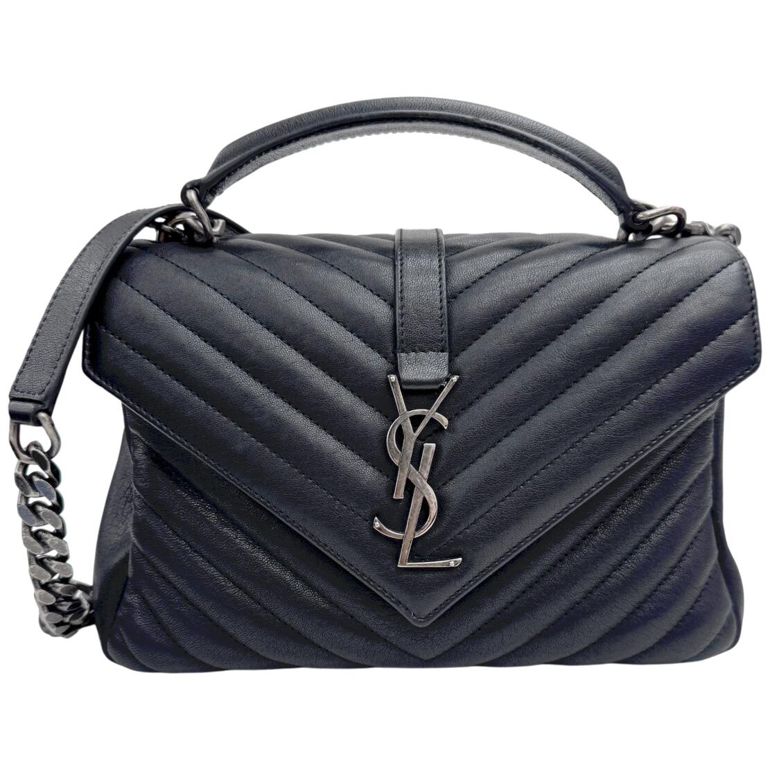 【中古】SAINT LAURENT サンローラン モノグラム サンローラン 単科大学 チェーン店ショルダーバッグ 2way御徒面子 しろがね色金具 487213 カーフスキン 黒いこと レディース 曲がった掛け【ブランド名美術館心斎橋店】