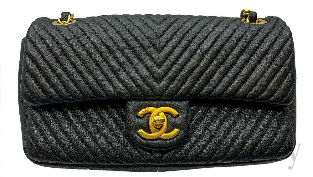 中古 Chanel シャネル チェーンショルダーバッグ Vステッチ シェブロン ブラック ゴールド金具 レディース ブランドギャラリー東心斎橋店 Opinioncubana Com