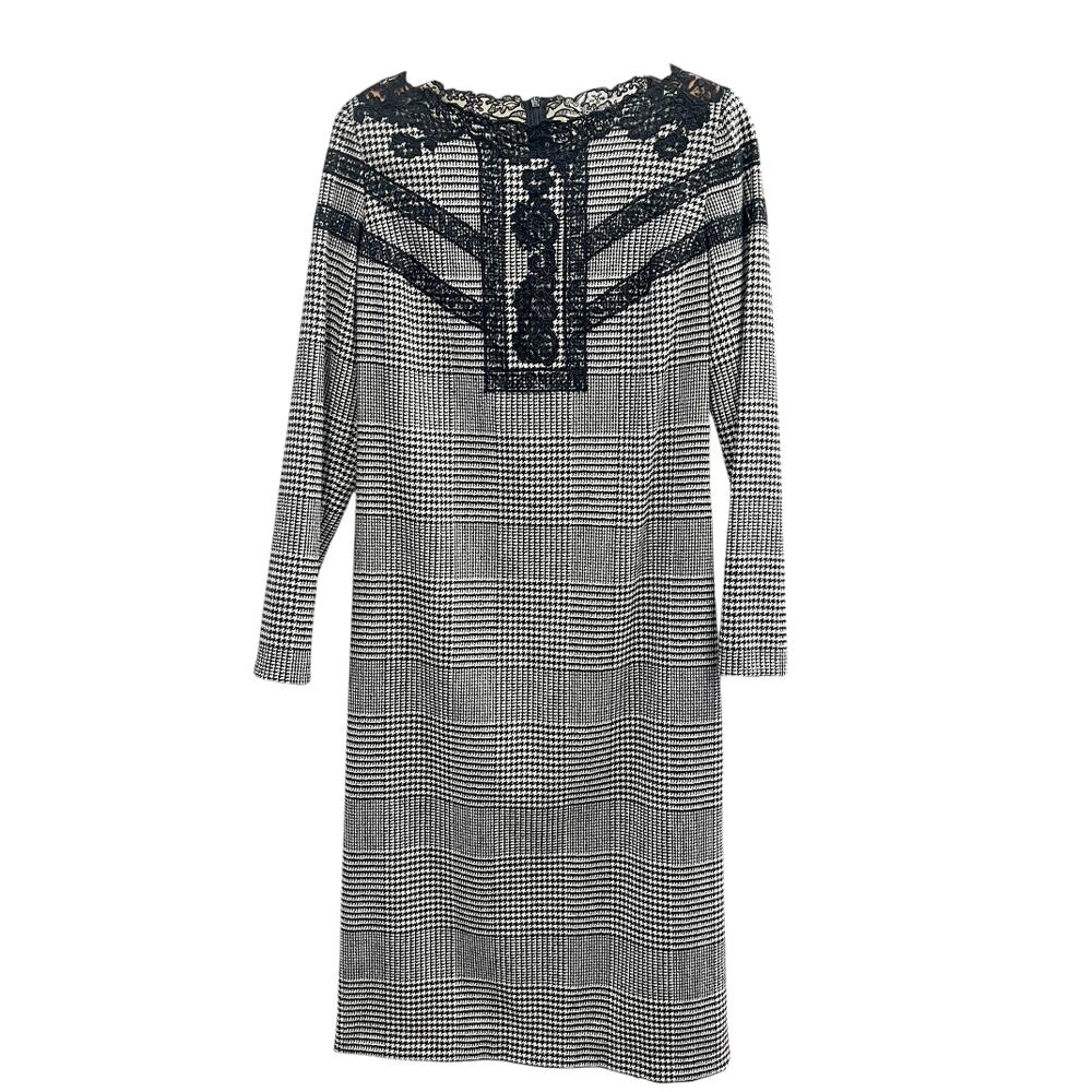 【中古】ERMANNO SCERVINO エルマンノ シェルビーノ ワンピース レース 黒 白 ドレス フォーマル ひざ丈 レース ブラック ホワイト レディース 女性用 M相当 長袖【ブランドギャラリー東心斎橋店】|BRANDGALLERY 店