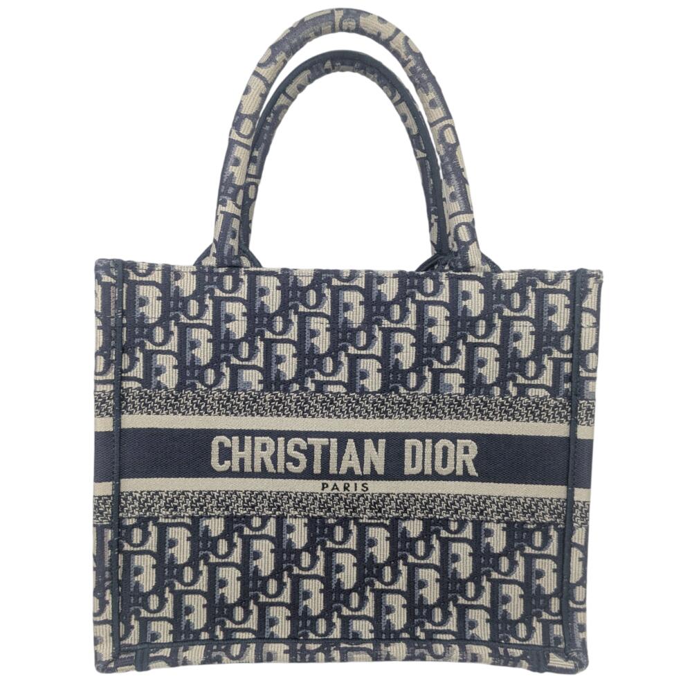 CHRISTIAN DIOR エコバッグ ネイビー Large Dior Book Tote Ecru and Blue Dior Oblique Embroidery