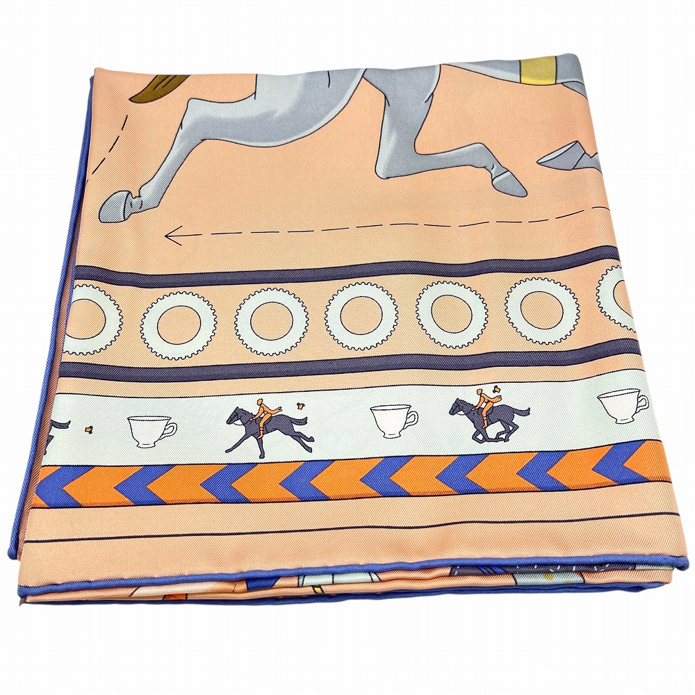 【未使用品】HERMES エルメス カレ90 TEA FOR TEA ティーフォーツー 馬 シルク サーモンピンク ライトグリーン ホース 絹 ストール スカーフ ショール レディース 女性用 シルク100％ 【ブランドギャラリー東心斎橋店】