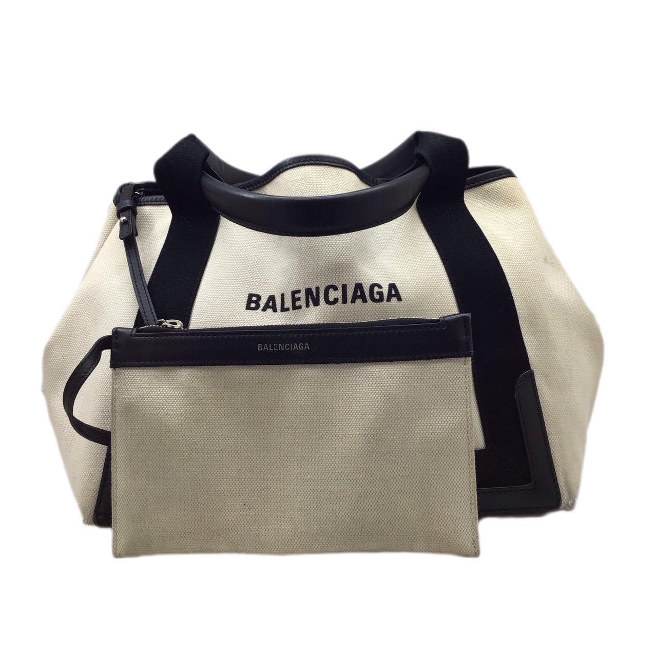 楽天市場】【中古】BALENCIAGANavy Cabas XSネイビーカバス ポーチ付