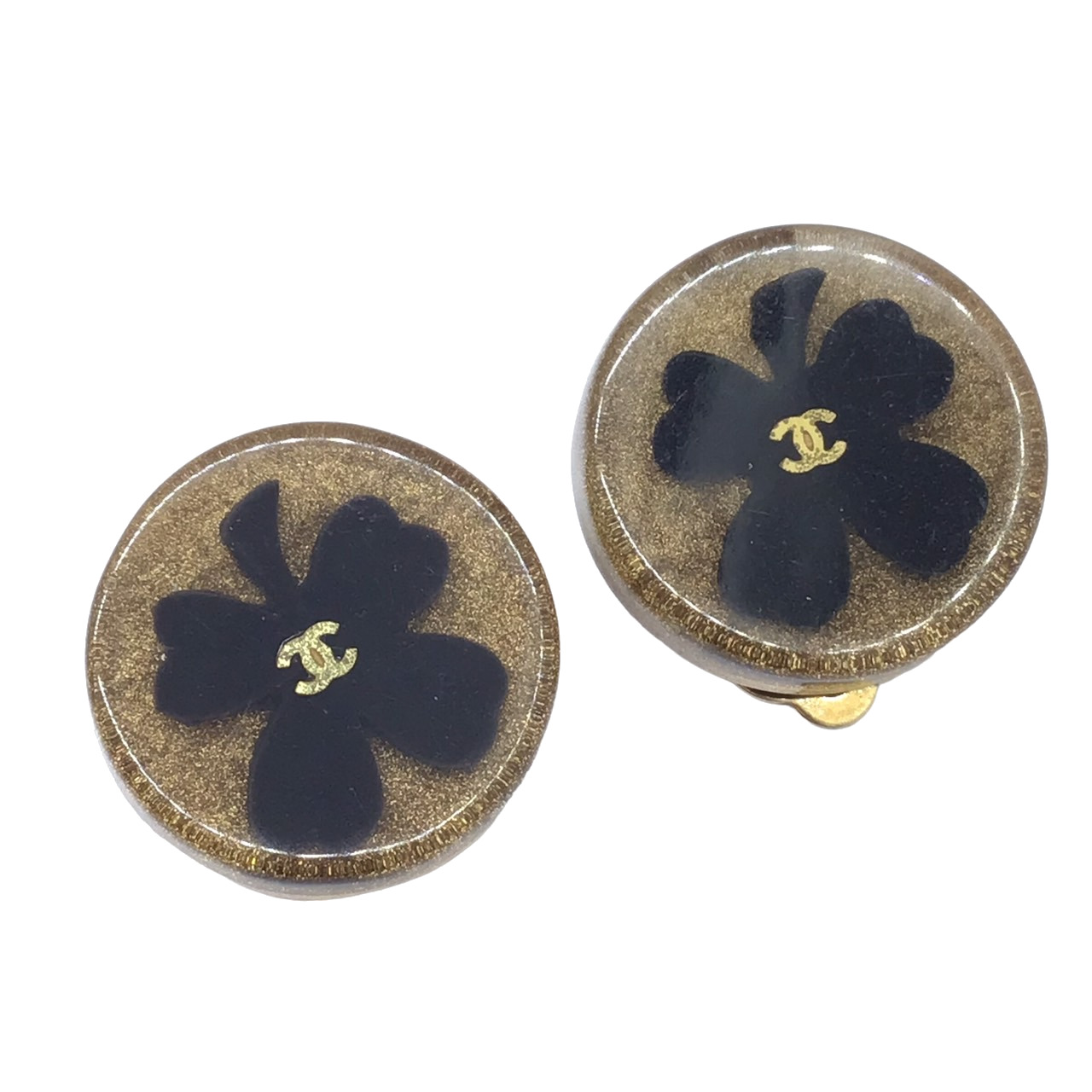 【中古】CHANEL シャネル クローバー イヤリング ラウンド ラメ ゴールド ブラック 01C ヴィンテージ GP フラワー 耳飾り アクセサリー 小物 　レディース【ブランドギャラリー東心斎橋店】｜BRANDGALLERY 店
