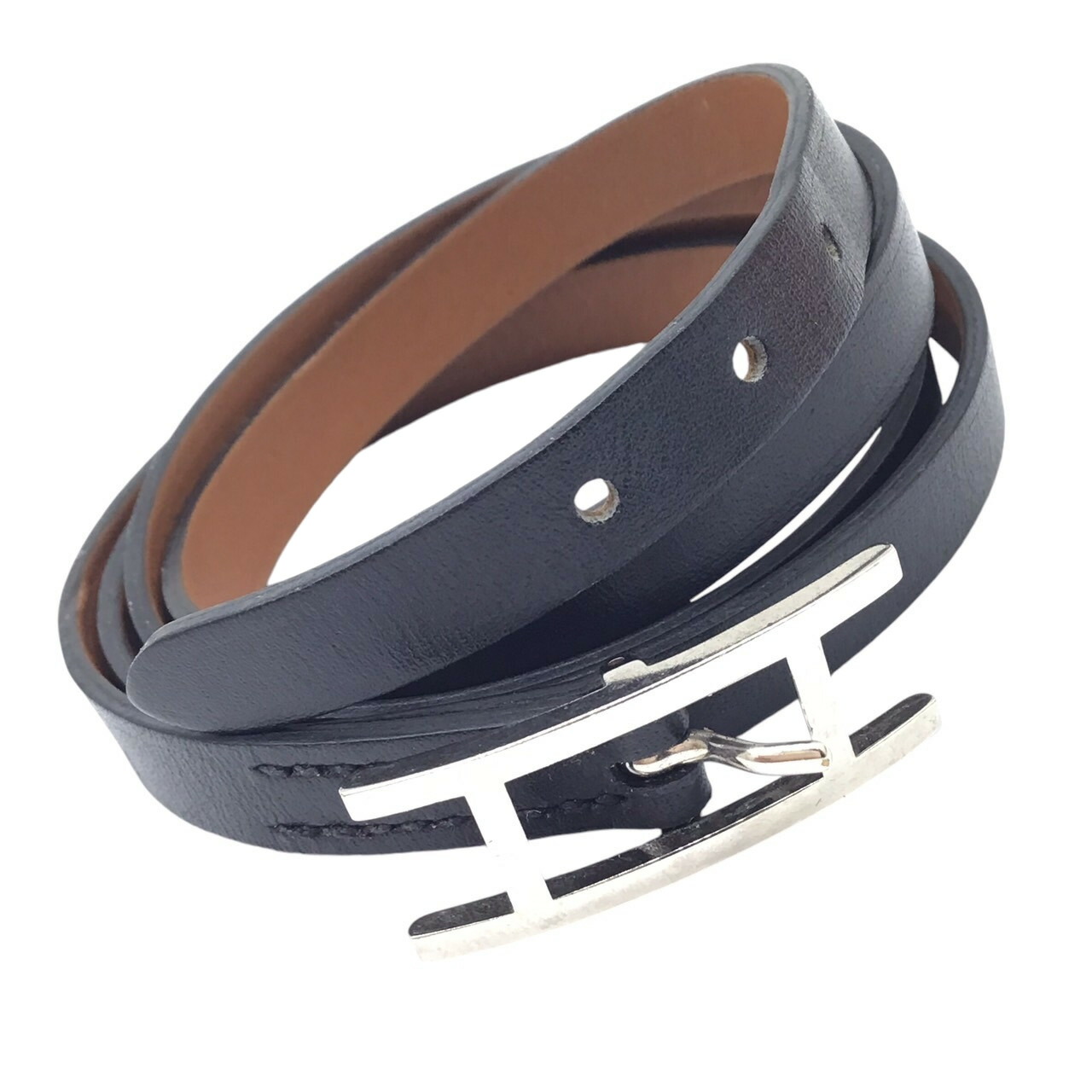 HERMES アピブレスレット アピ3 バングル 黒 シルバー金具 □D刻印 HERMES アピブレスレット アピ3 バングル 黒 シルバー金具 □D刻印