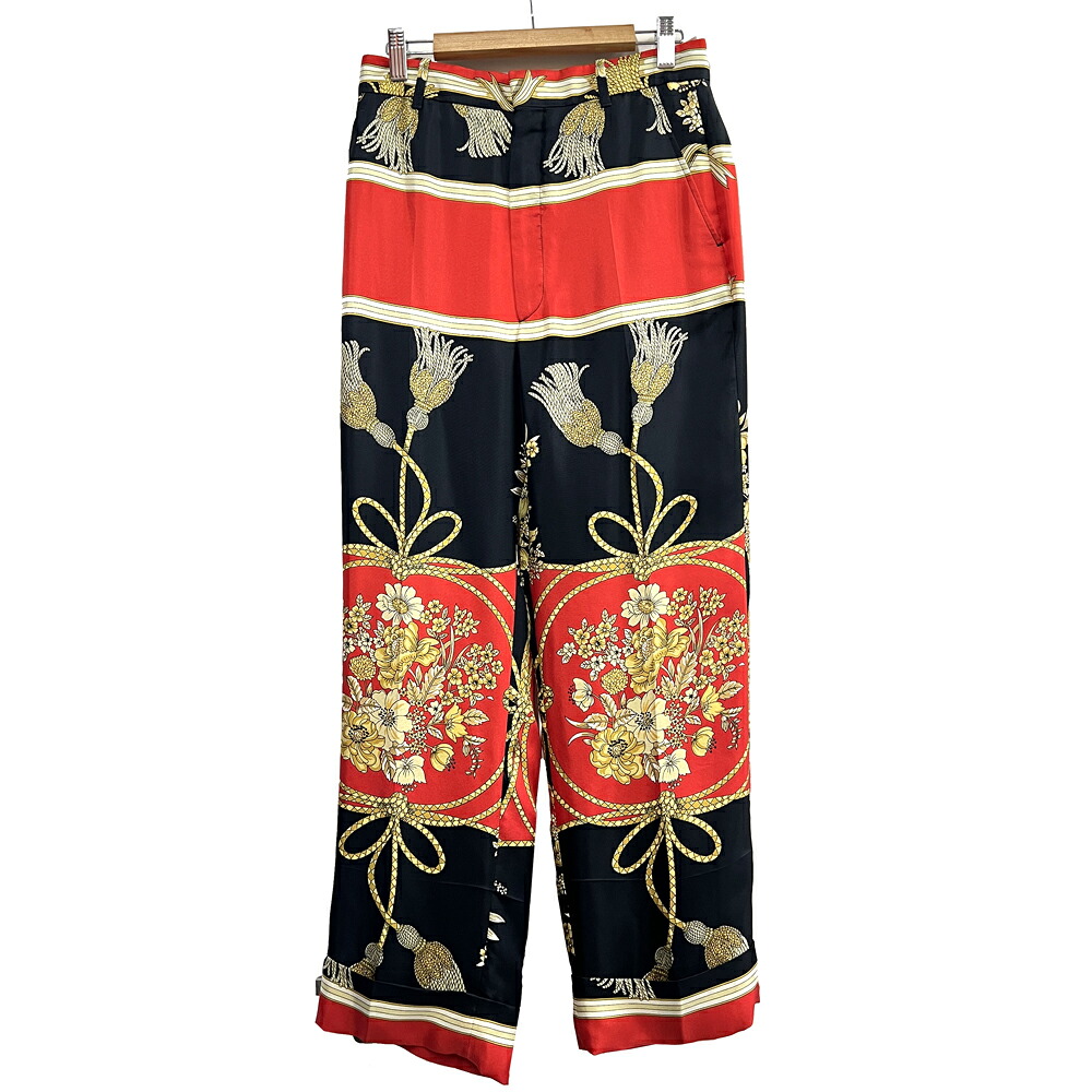 【中古】GUCCI グッチ フラワー 花柄 パンツ シルク レッド ブラック サイズ36 絹 マルチカラー 赤 黒 ボトムス レディース【ブランドギャラリー東心斎橋店】|BRANDGALLERY 店