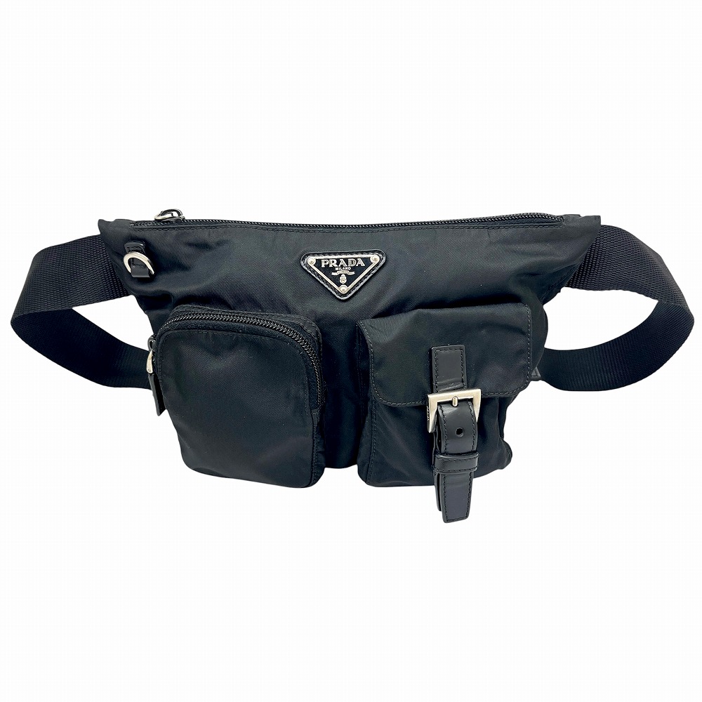 【中古】PRADA プラダ ウエストバッグ BM0010 ブラック 黒 ボディバッグ バッグ 鞄 かばん ナイロン メンズ レディース 男性用 女性用 ユニセックス 三角ロゴプレート 軽量 【ブランドギャラリー東心斎橋店】｜BRANDGALLERY 店