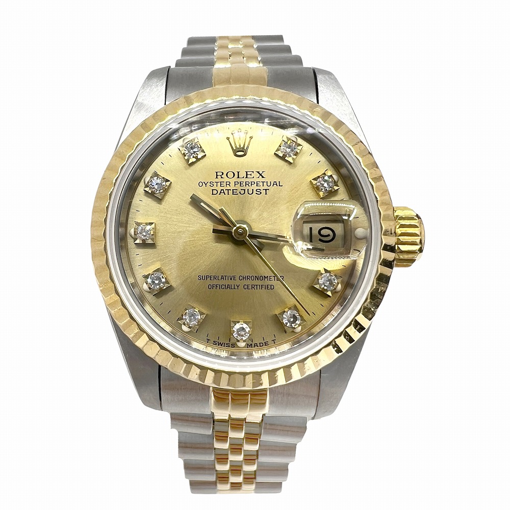 【中古】ROLEX ロレックス デイトジャスト 10Pダイヤ SS K18YG ゴールド文字盤 69173G L番 コンビ 腕時計 自動巻き オートマ イエローゴールド ステンレス レディース 人気 新品仕上げ済み OH済み【ブランドギャラリー東心斎橋店】|BRANDGALLERY 店
