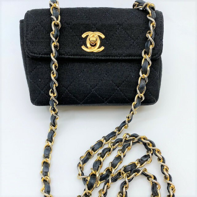 店chanel Brandgallery シャネル 中古 Chanel コットン ミニマトラッセチェーンショルダー ブラック ミニマトラッセチェーンショルダー ブラック コットン シャネル ブランドギャラリー心斎橋店