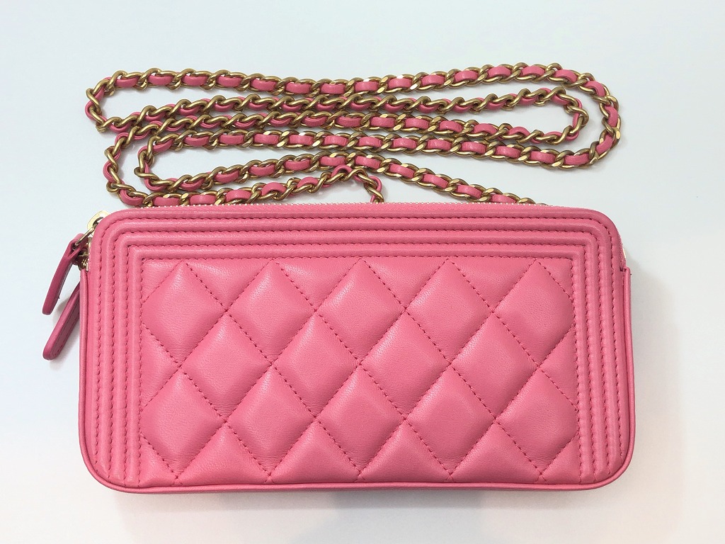 中古 Chanel シャネルラムスキン ボーイシャネル チェーンバッグ チェーンウォレットクラッチバッグ ピンク G金具 ブランドギャラリー東心斎橋店 Mozago Com