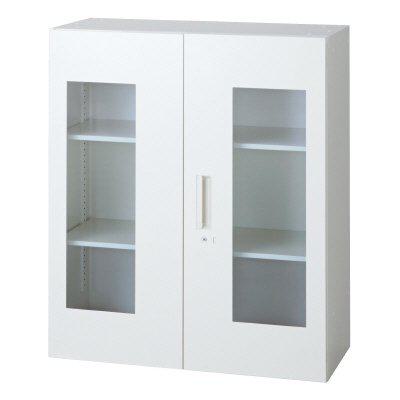 プラス ガラス両開き保管庫 L6-A105AG-C 【上置】【ガラス色：透明】【幅900×奥行400×高さ1050mm】【カラー：ホワイト】